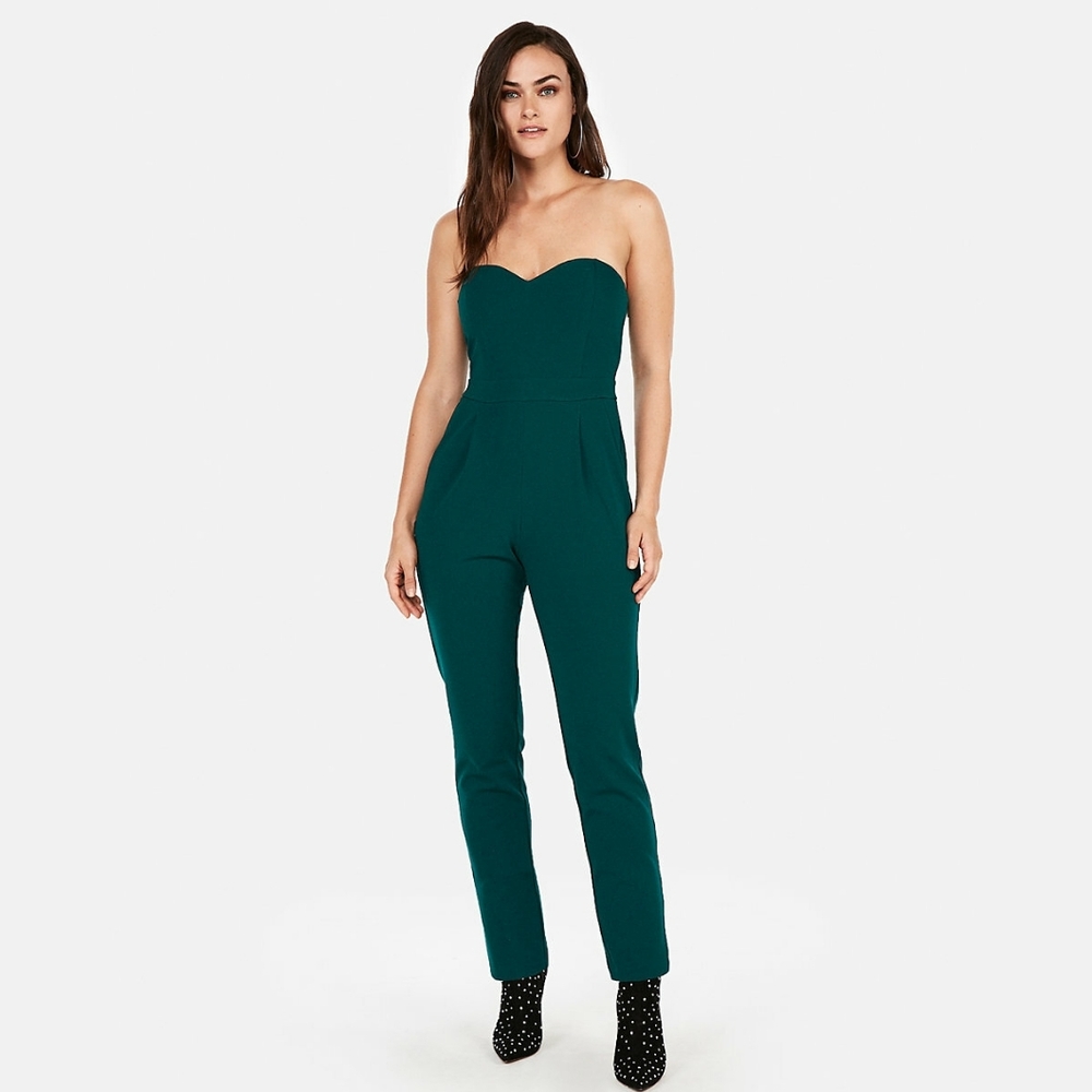 Express Emerald Green Strapless Sweatheart Jumpsuit